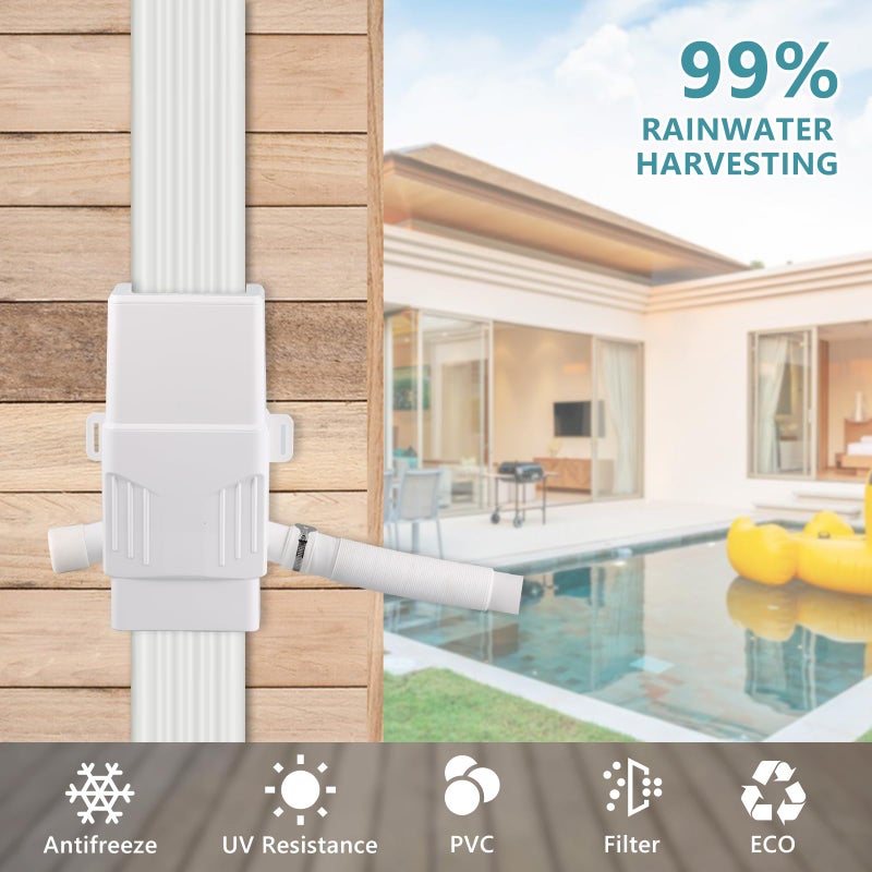 Rodelna Rainwater Collection System  Rain Barrel Diverter Kit for 2x3 and 3x4  Downspouts  with Filtration and Hose  Rain Diverter  Downspout Diverter  White - Image 2